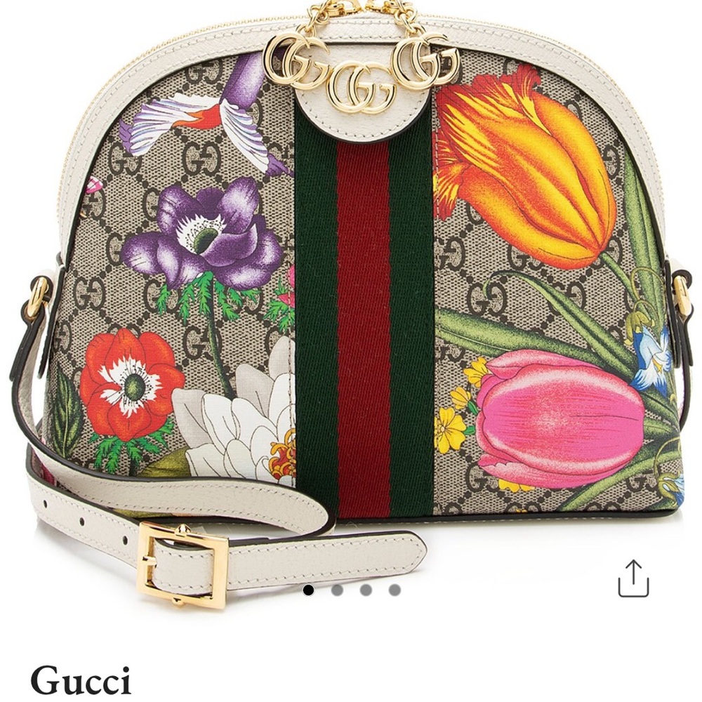 Gucci Cream and Red Crossbody Bag with Floral Design